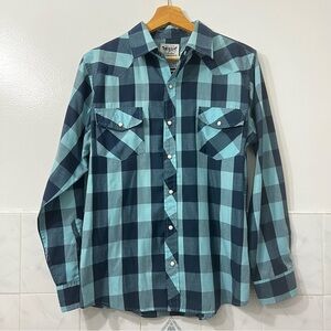 Levi’s Button Up Shirt Men S Western Pearl Snap Blue Plaid Cotton Cowboy Rodeo
